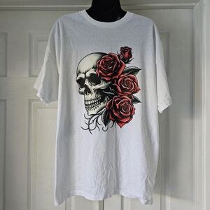 Retro cybergrunge emo skull rose handmade tshirt